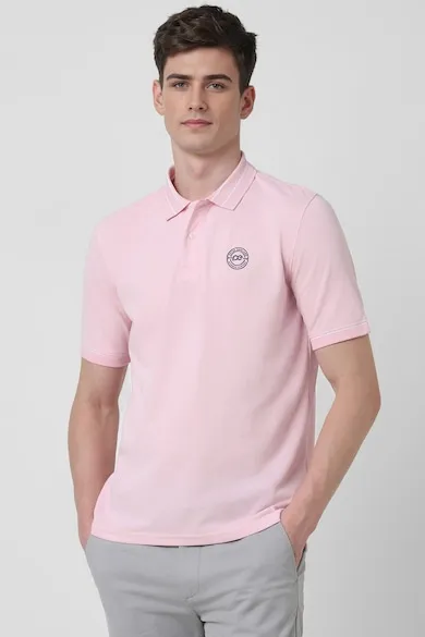 Men Pink Solid Polo Neck Collar T-shirtproducts (XS)
